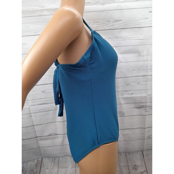 KONA SOL SWIMSUIT ONE PIECE SQUARE NECK RIBBED WOMENS TEAL BLUE L - Picture 2 of 10